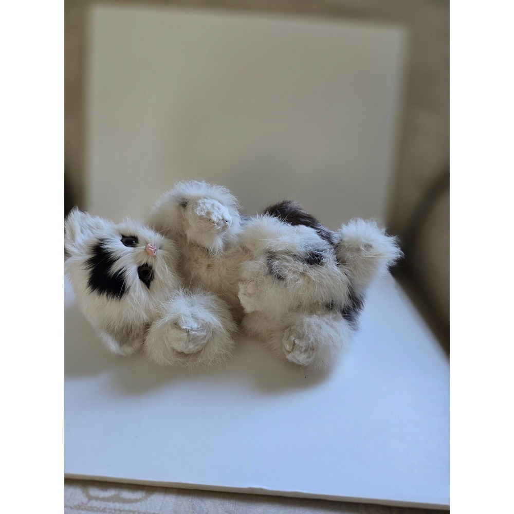 Real Fur Cat Kitty Realistic White Multi Hard Body Glass Eyes